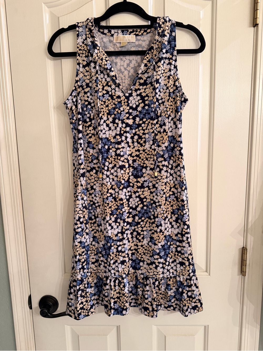 Michael Kors Navy and Cream Floral Sleeveless V-Neck Dress